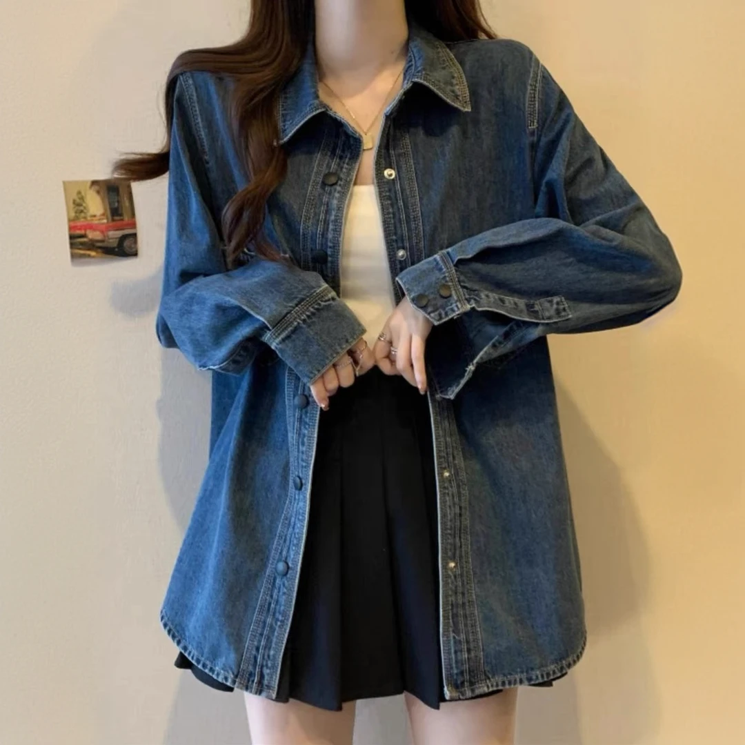 【保暖百搭】复古2025牛仔新款衬衫小个子宽松衬衣加厚外套上衣