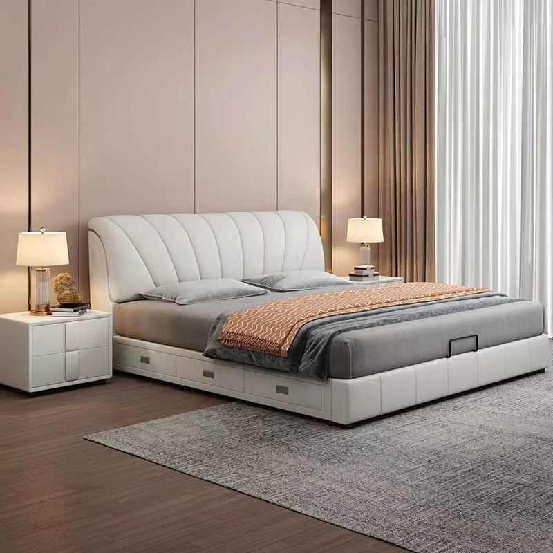 简约齐边床1.8米小户型主卧室大气高端轻奢软包时尚高箱科技布床