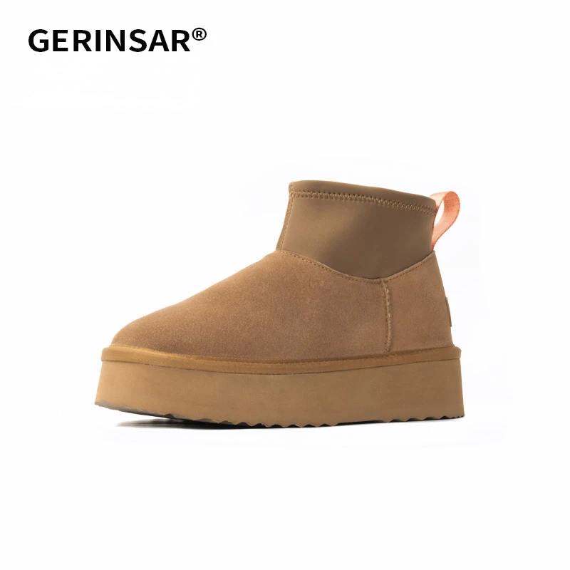 GERINSAR83023秋季新款女士舒适时尚纯色圆头保暖厚底休闲雪地靴