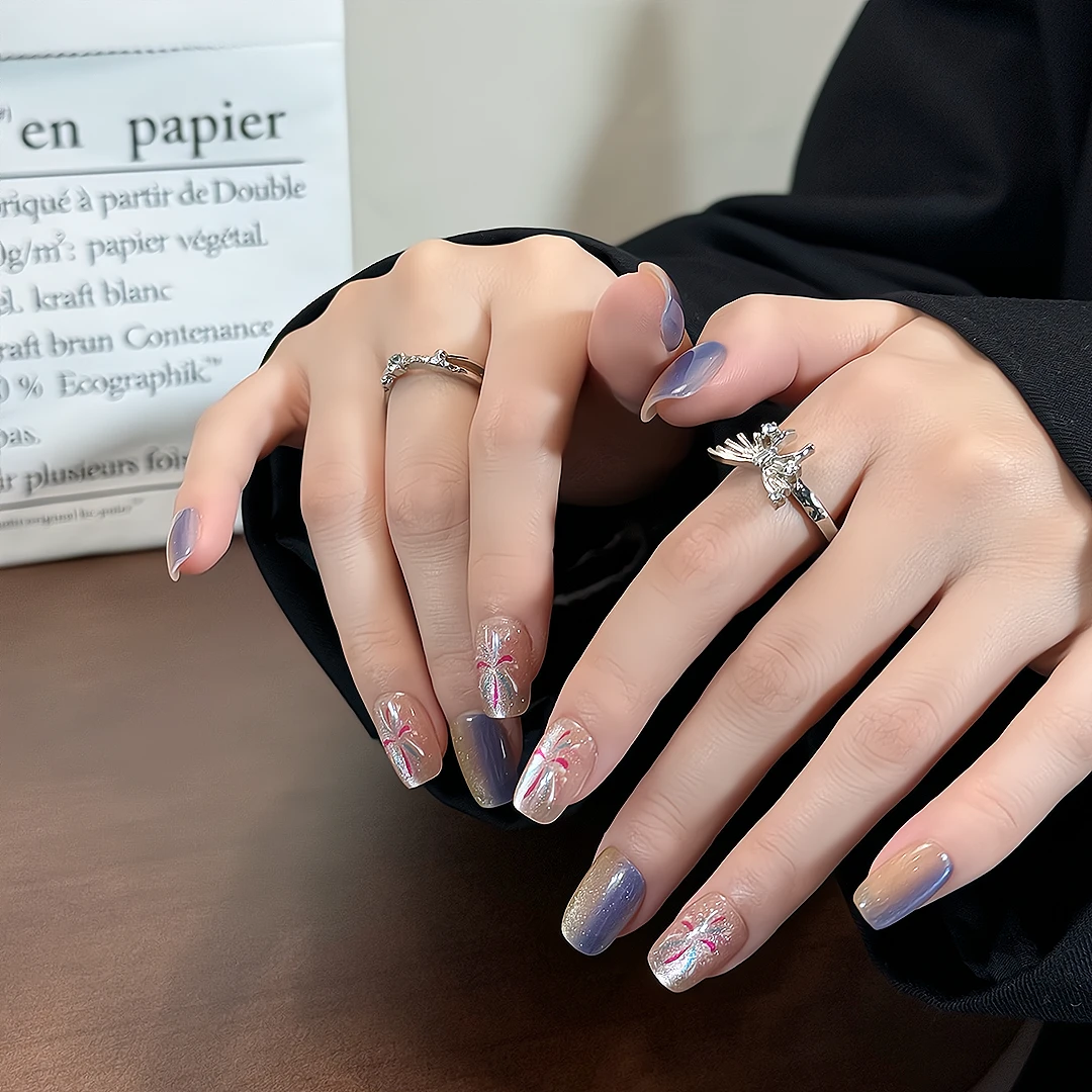 绚烂烟花猫眼穿戴甲半手工气质过年爆款简约显白气质美甲绽放指甲