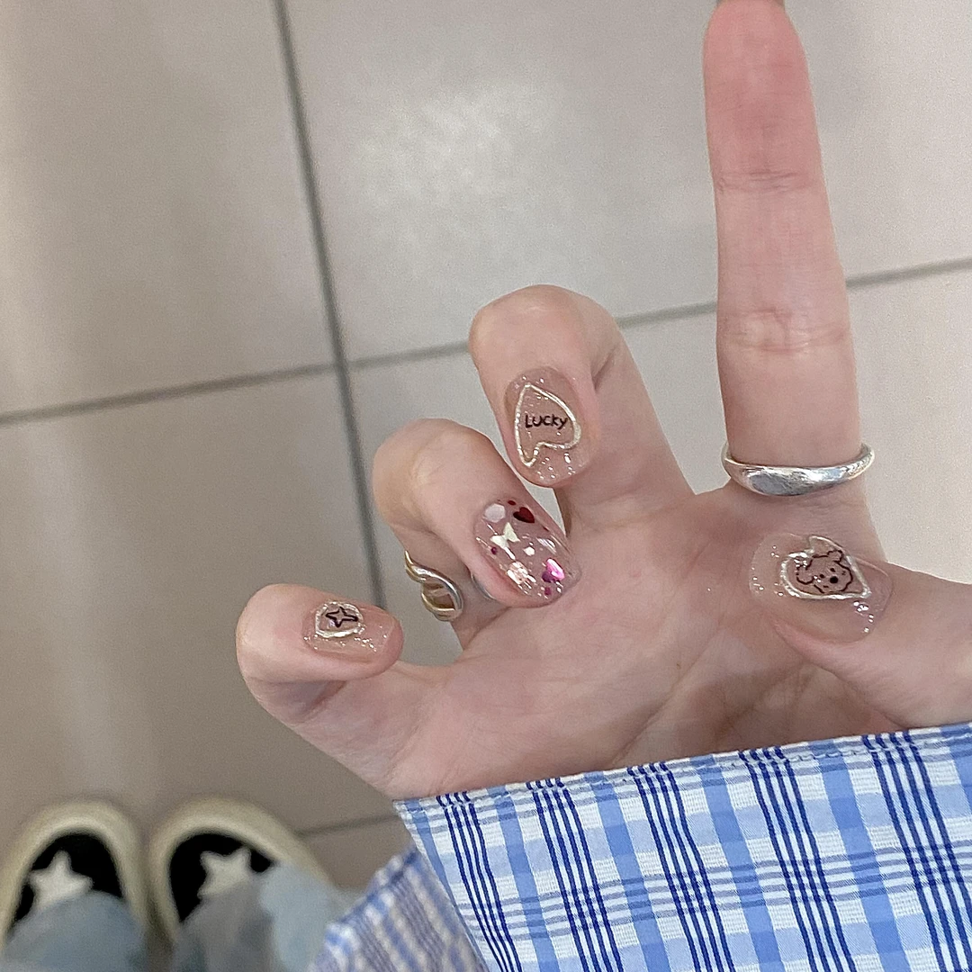 鎏金小狗短款学生气质美甲可爱风穿戴甲韩系猫眼指甲贴片可拆卸