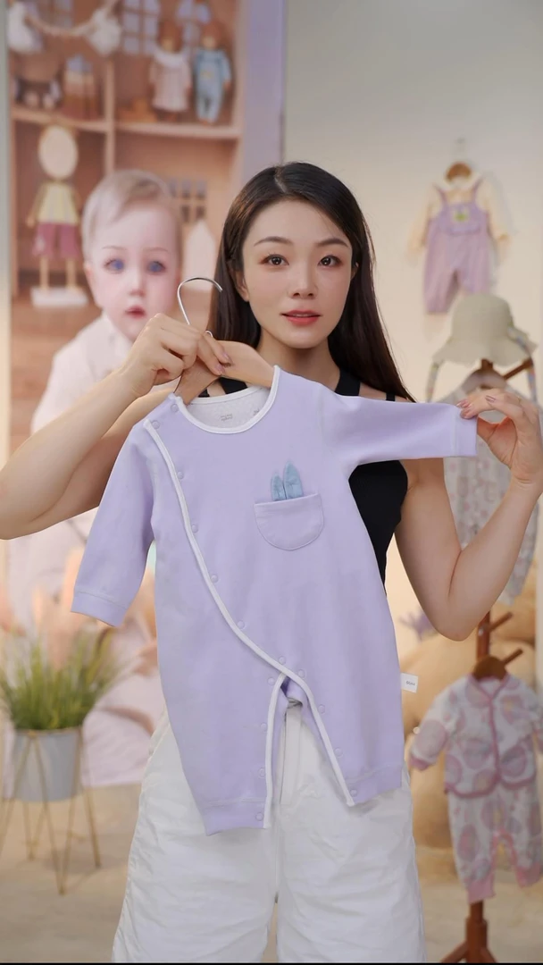 婴儿长袖春秋款偏襟连体衣柔软透气新生儿连体爬服室内连体哈衣