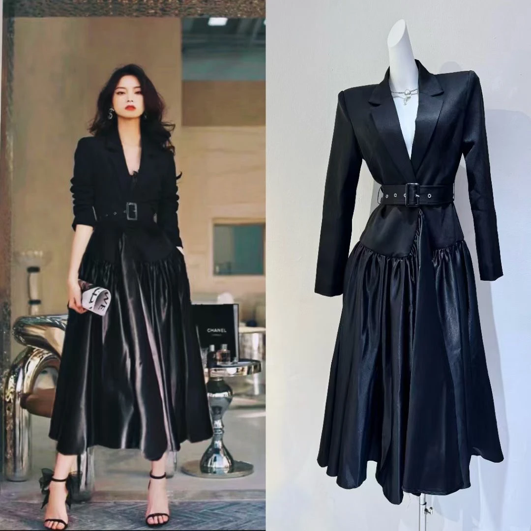 赫本风西装裙气质长袖收腰显瘦黑色时尚长袖酷飒风女装高级感外套