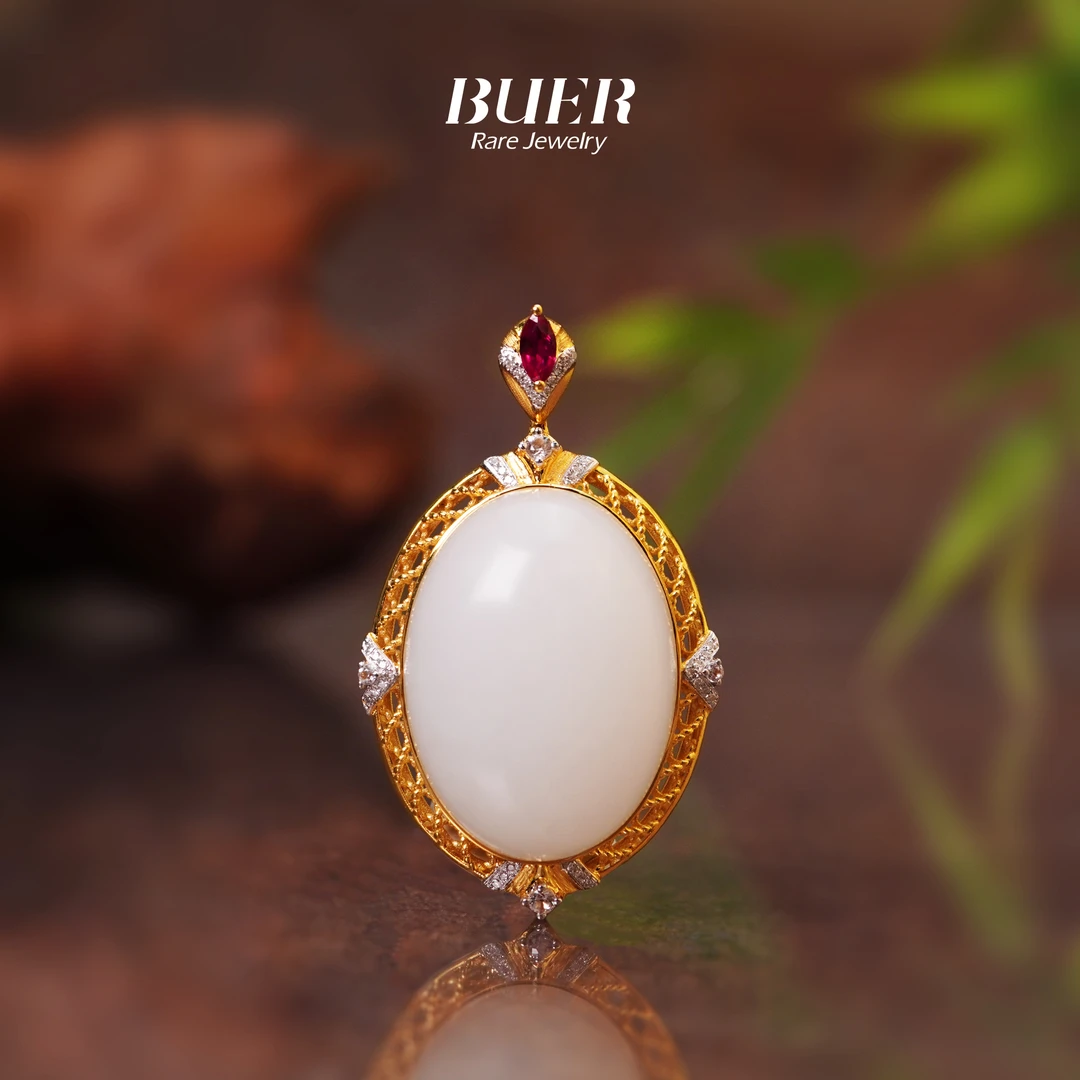 【不二】和田玉白玉18K金吊坠