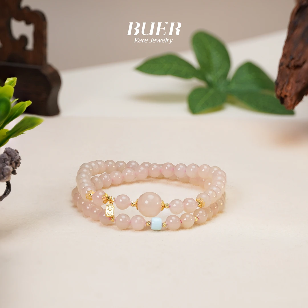 【不二】和田玉18K金藕粉DIY双圈手串6mm+