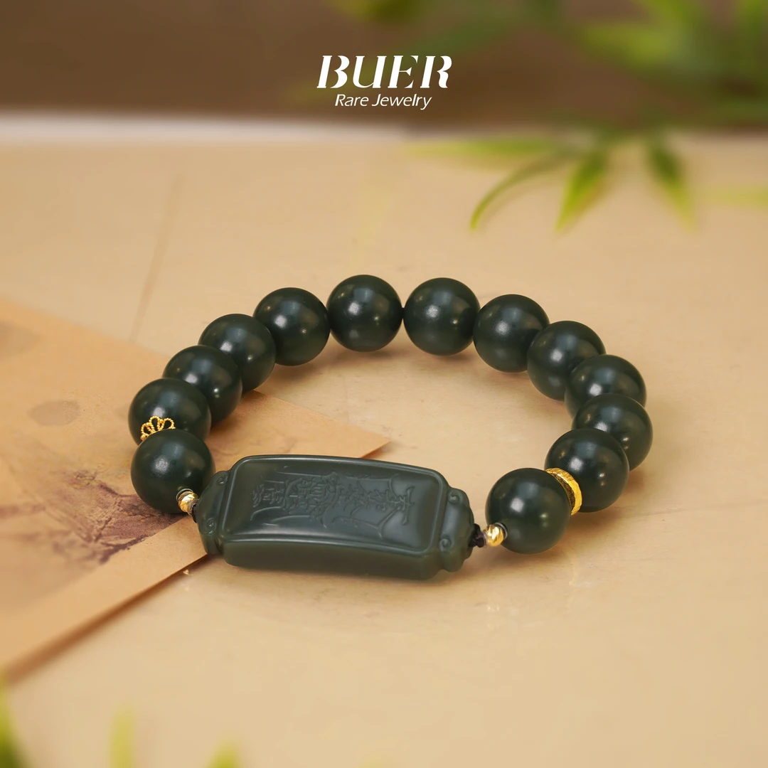 【不二】和田玉塔青18K金DIY单圈手串11mm+