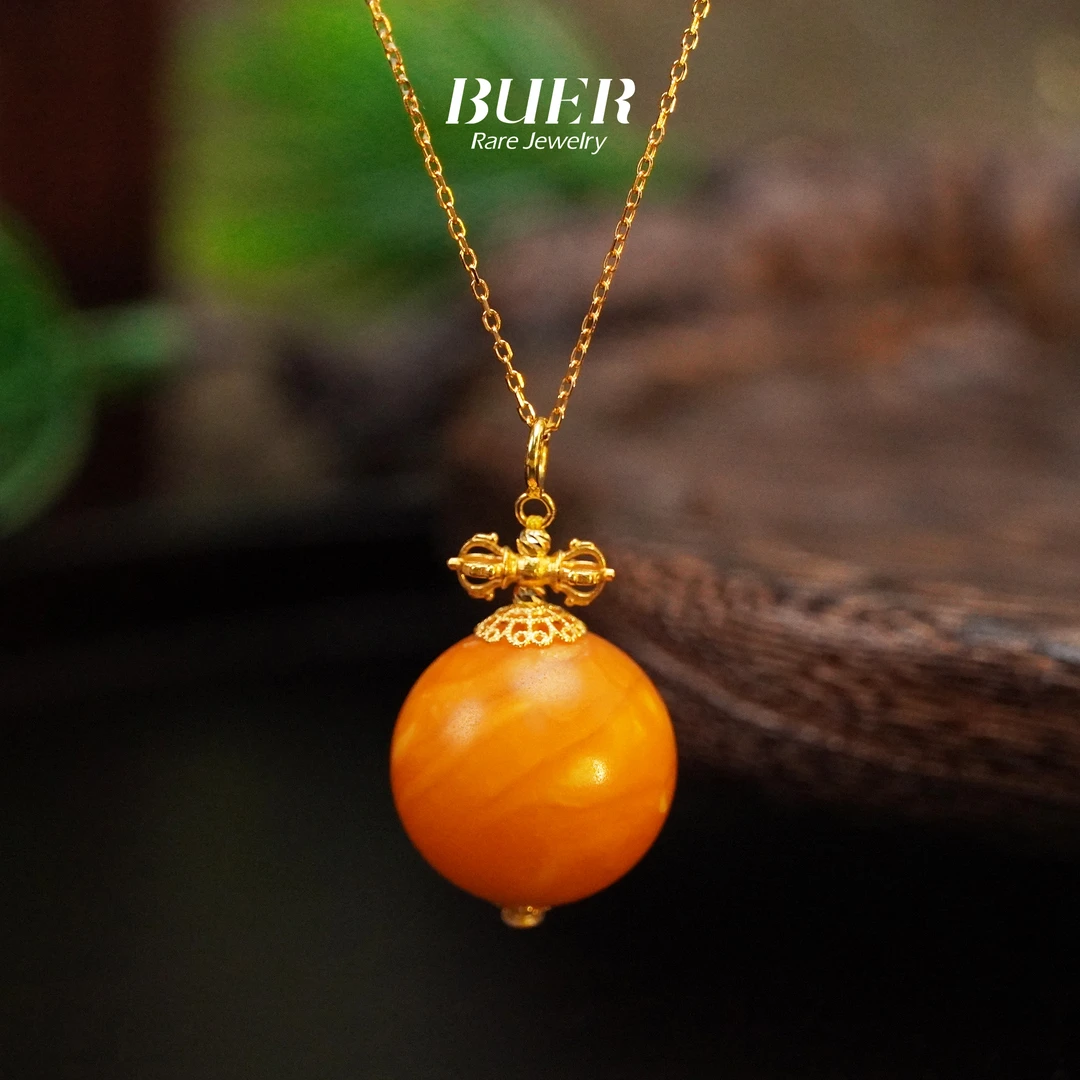 【不二】蜜蜡18K金DIY吊坠15mm+（多样性发-不含链）