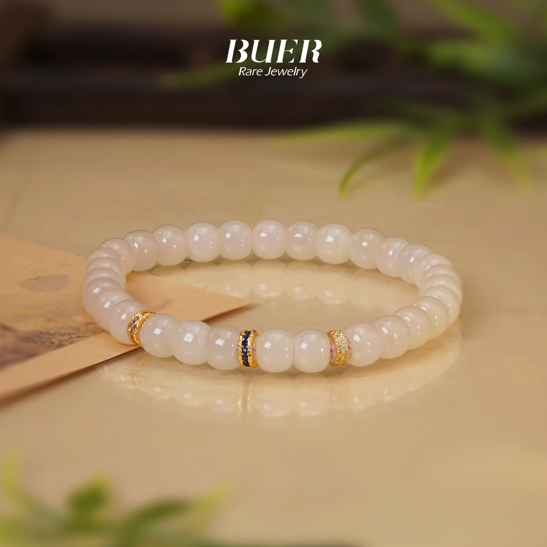 【不二】和田玉藕粉DIY老型手串6mm+