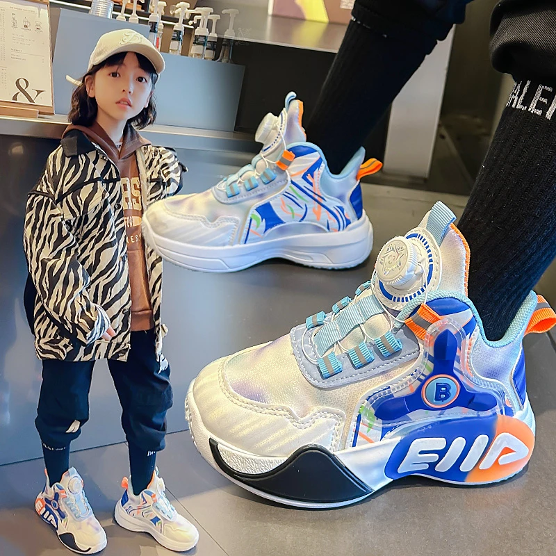 童鞋篮球鞋新款休闲运动鞋男童高帮板鞋女童秋季防水小学生纽扣鞋