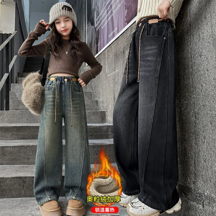 【丫丫童品】女童牛仔裤时尚百搭加绒韩版-F786