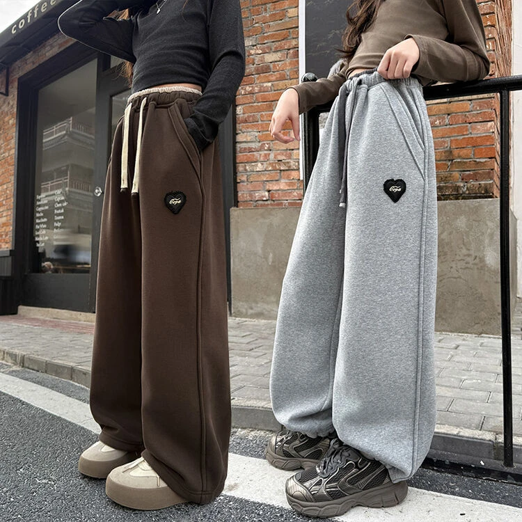 【丫丫童品】奥粒一体绒拼接腰加厚爱心贴标卫裤-F385-F386