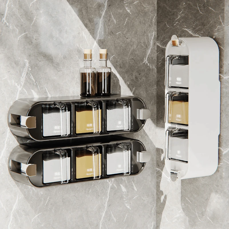 荞芬吸盘壁挂调味罐厨房多格防尘防潮大容量免打孔调料收纳罐