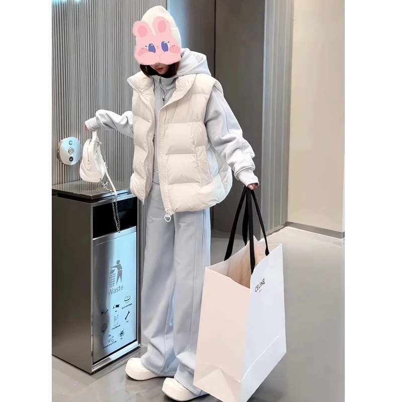 韩系温柔风白色马甲背心外穿女秋冬小众独特别致无袖叠穿加厚棉服