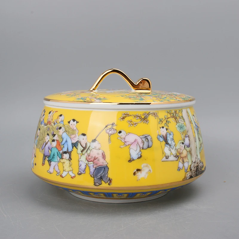 新品百子图茶叶罐储物罐珐琅彩如意罐景德镇陶瓷罐