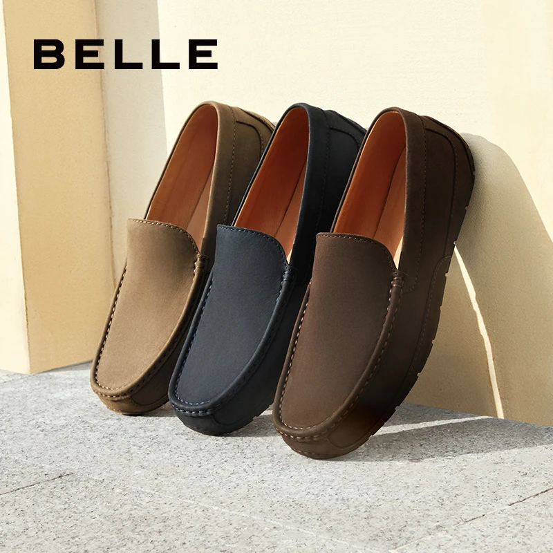 百丽舒适一脚蹬百搭豆豆鞋男鞋春新羊皮革软底男士皮鞋A1612CM4