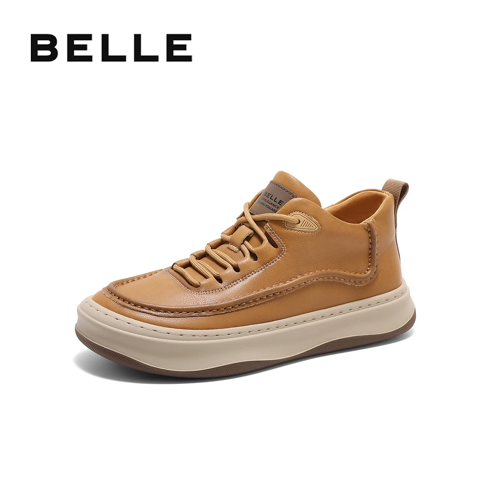 百丽复古高帮休闲鞋男鞋2024冬季新户外潮搭工装板鞋加绒A1779DD4