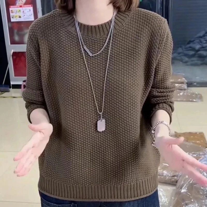 慵懒风毛衣女装2025新款春秋季复古纯色长袖针织打底衫洋气上衣服