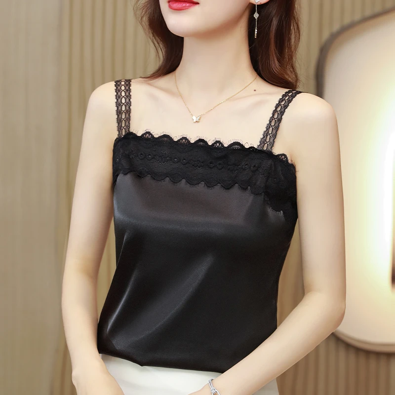 【高品质】蕾丝吊带背心女外穿大码洋气百搭时尚打底衫夏季无袖上衣
