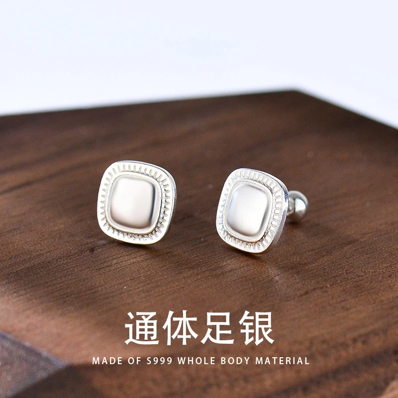 足银耳饰足银耳饰S999足银复古小众设计耳钉精致圈圈银耳钉女