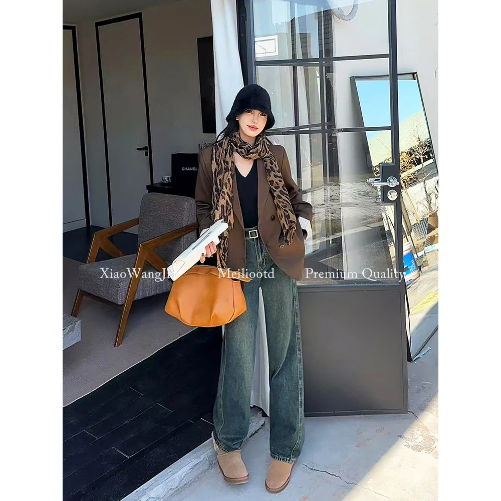 小王家/MEILI韩版高腰阔腿裤2025春百搭显瘦拖地裤子宽松牛仔裤女