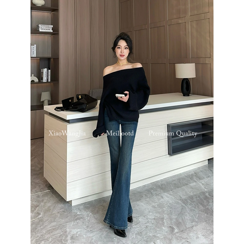 小王家/MEILI轻奢秋季新款微喇裤牛仔裤女高腰显瘦韩版喇叭裤子女