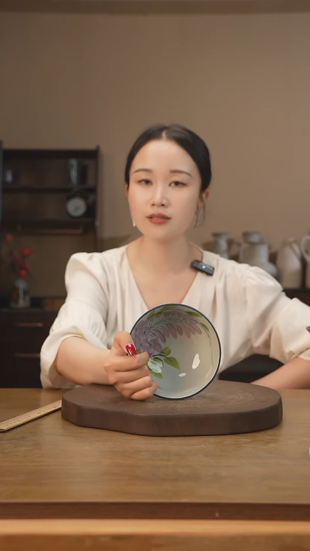【闪购商品】碗手绘奶奶碗（绿叶紫藤）