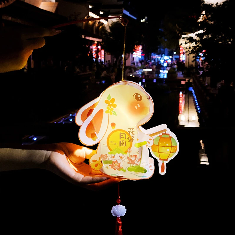 中秋节超萌玉兔灯笼儿童手工制作宫灯手提花灯古风中式户外装饰品