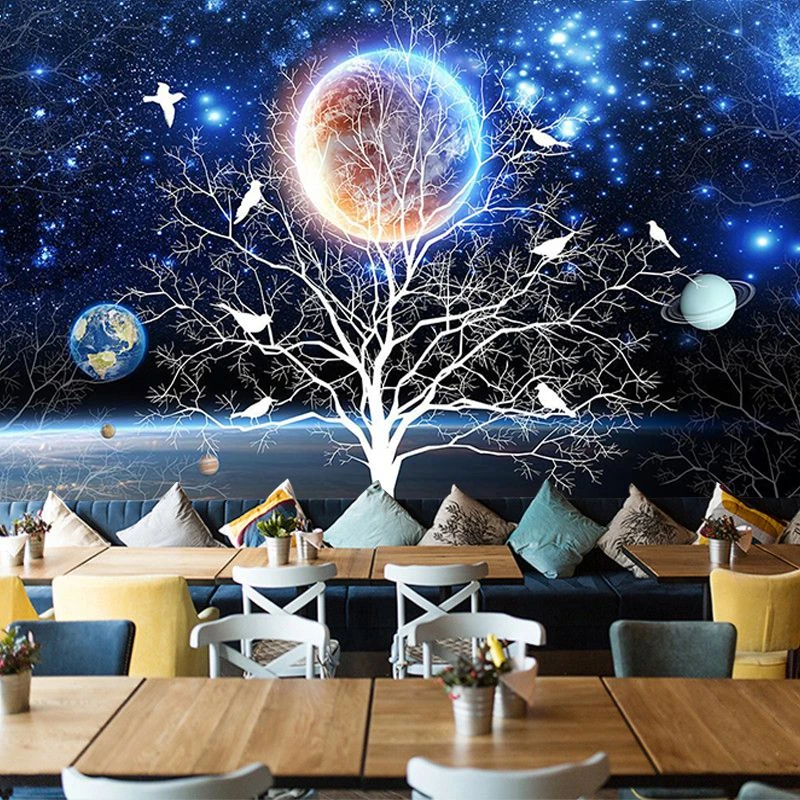 3D立体宇宙星空壁纸酒吧ktv主题包厢墙纸卧室天花板吊顶壁画太空