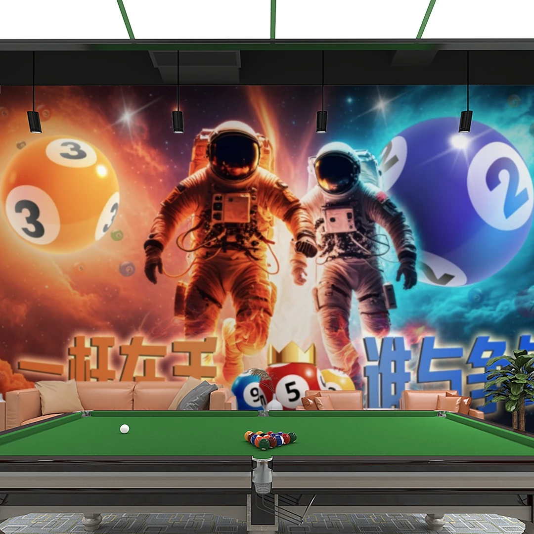 网红台球厅壁纸休闲室桌球背景墙壁画定制斯诺克国潮风棋牌室墙纸