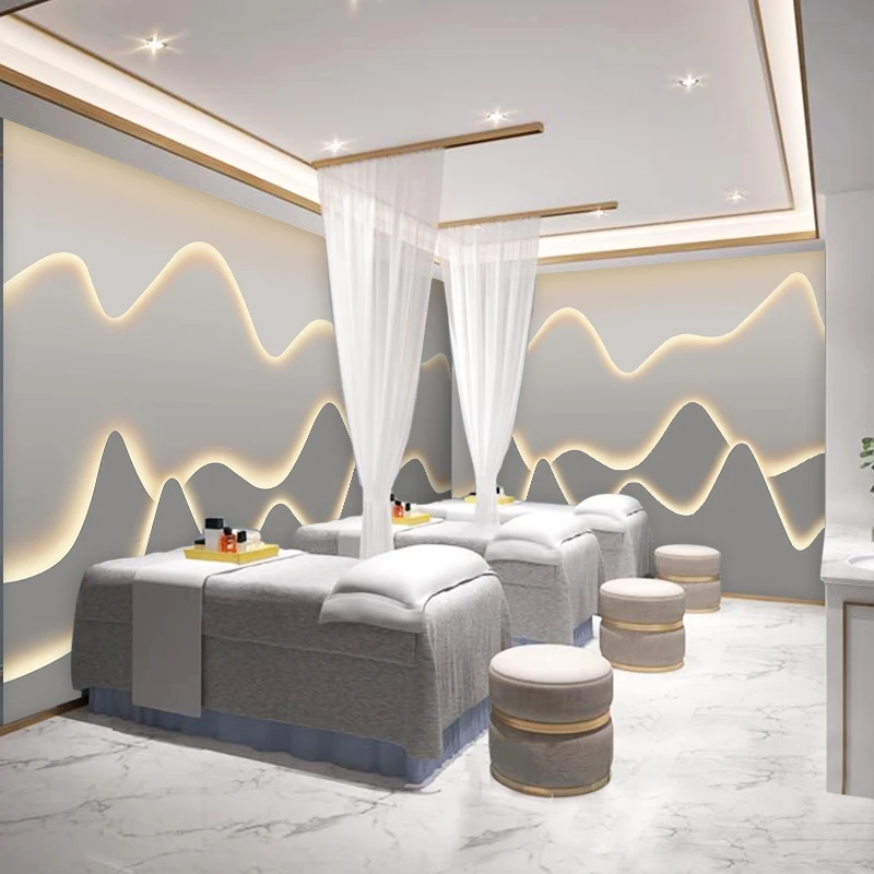 高档轻奢美容院墙纸现代山水前台背景墙装饰壁画3d简约新中式壁纸