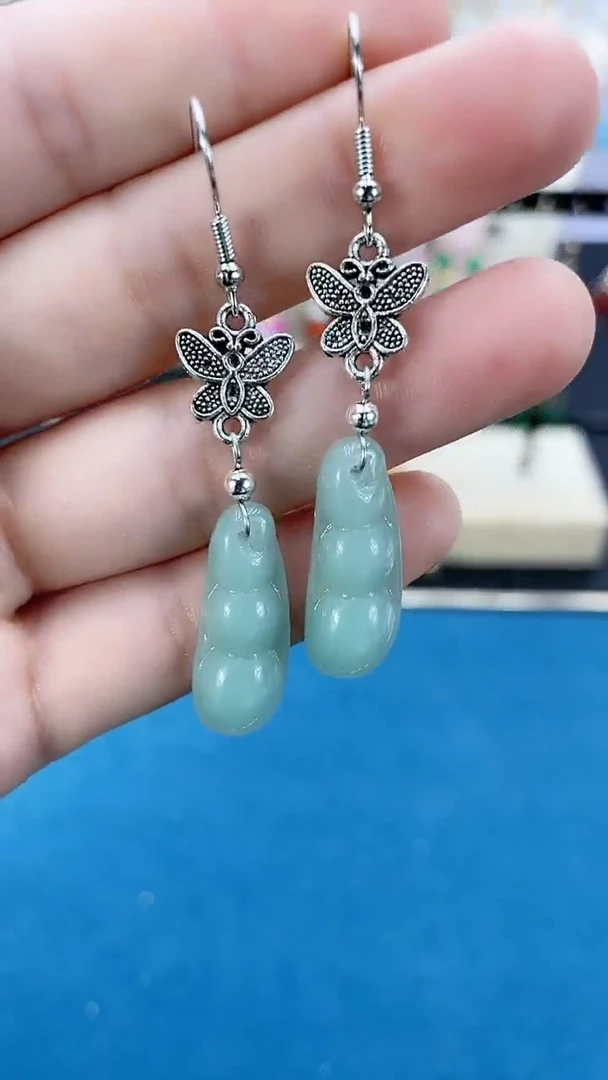 【闪购商品】翡翠耳饰银S925镶嵌9A