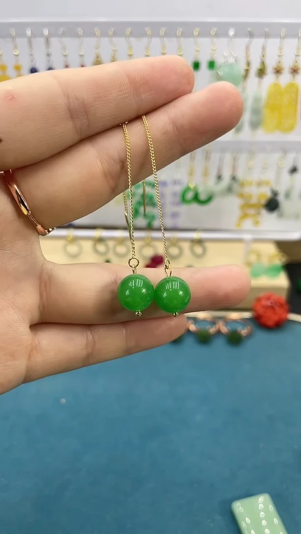 【闪购商品】翡翠耳饰14K金镶嵌干青卡10耳线