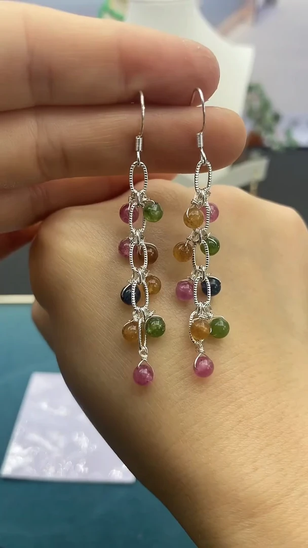 【闪购商品】碧玺耳饰银S925镶嵌碧玺耳钩086