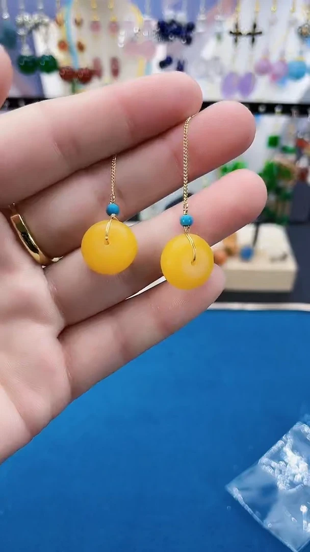 【闪购商品】蜜蜡耳饰14K金镶嵌015