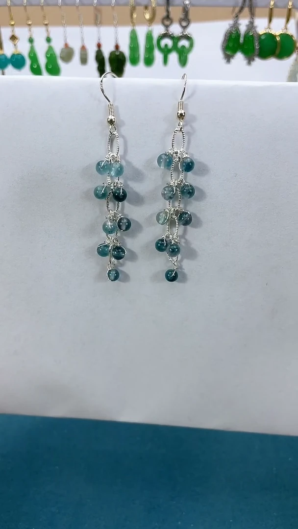 【闪购商品】翡翠耳饰银S925镶嵌流苏耳钩V12