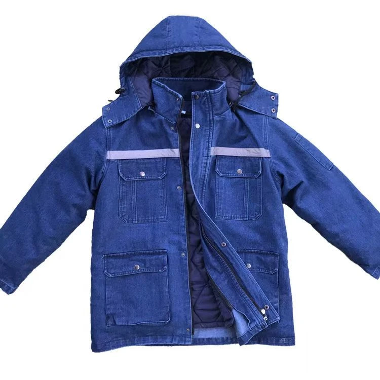冬季棉服牛仔工作服男中长款加厚耐脏耐磨防烫电焊工矿工汽修棉袄