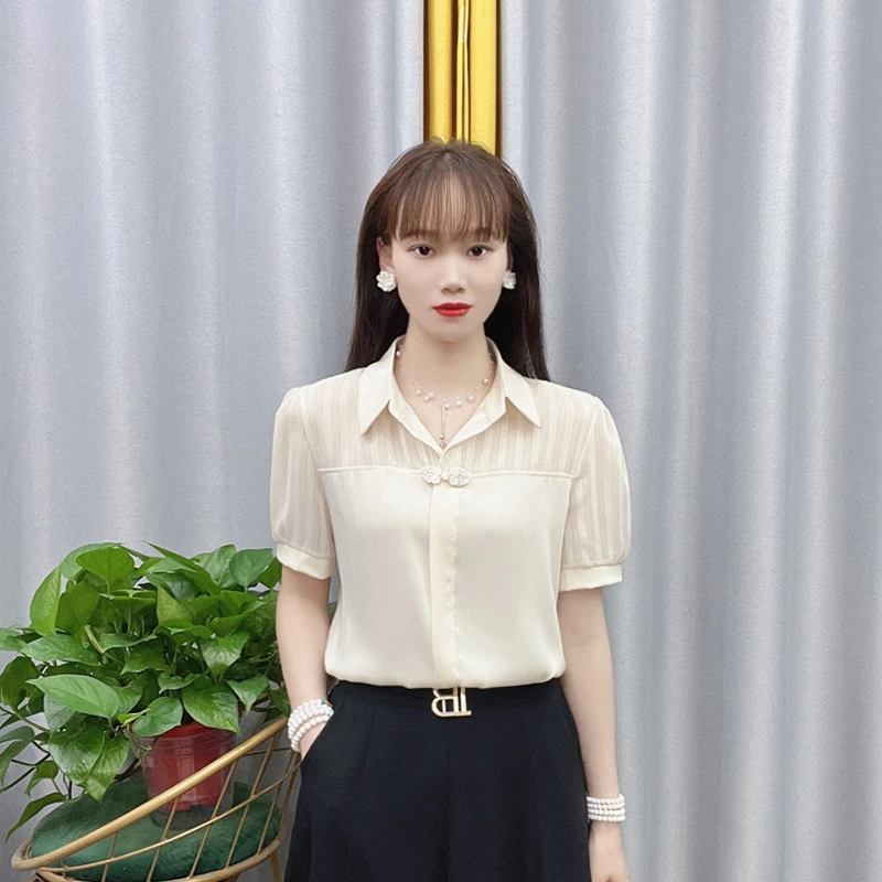 2024夏季新款短袖衬衫女国风盘扣气质百搭小衫减龄显瘦遮肉上衣女