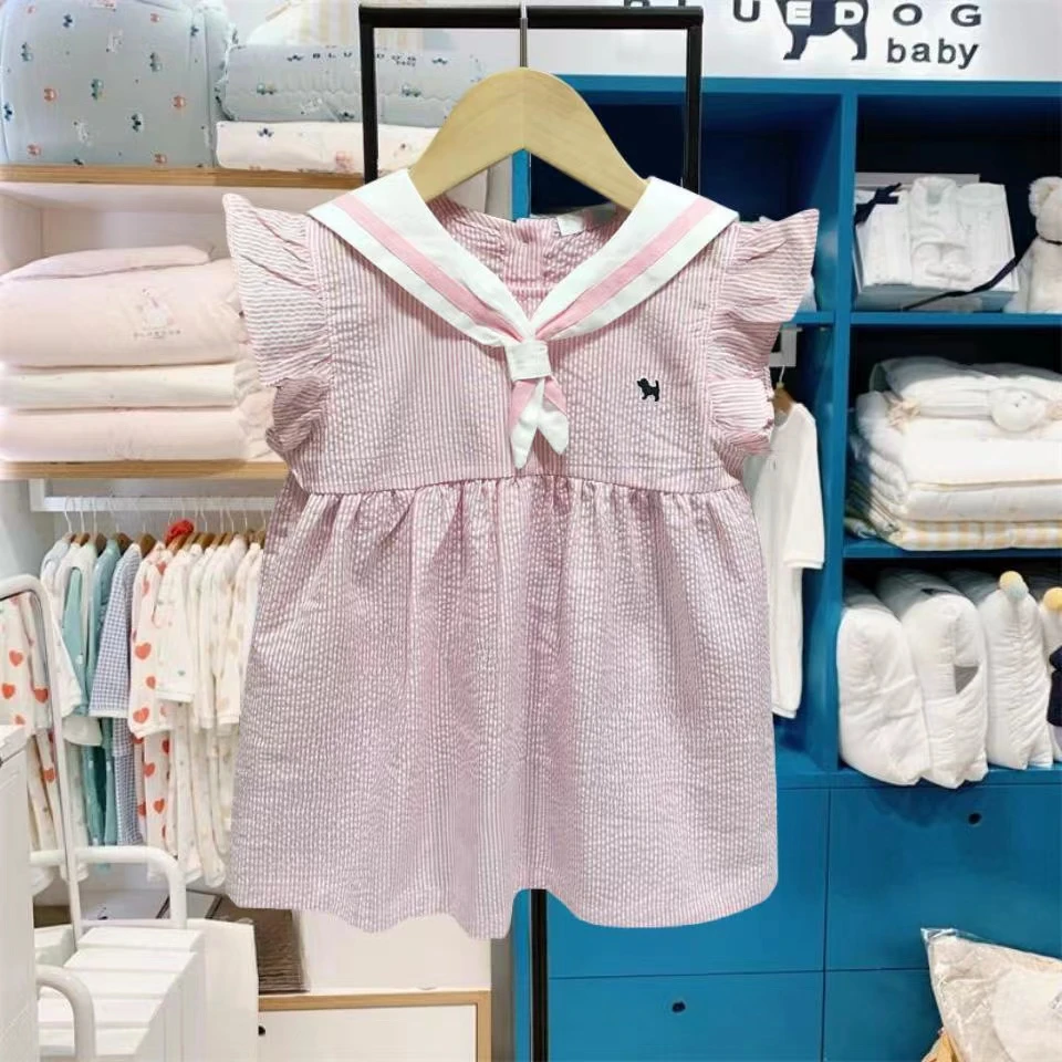 两朵花家2024夏季新款蓝狗海军连衣裙