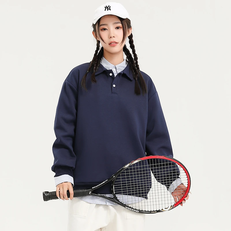 【秋季新款】棉长袖翻领卫衣男女上衣秋装外套休闲简约纯色百搭款