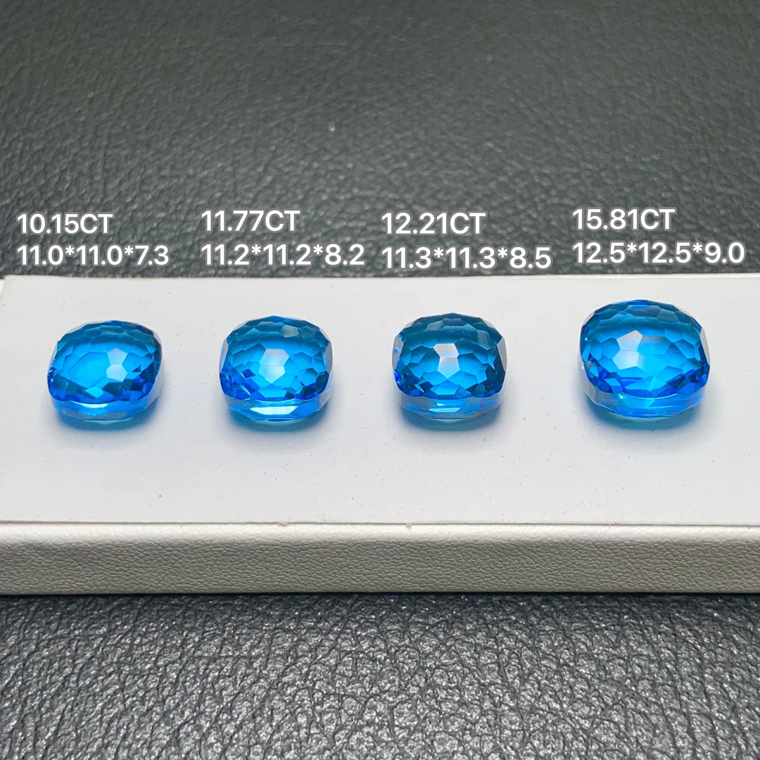 天然浓郁深邃瑞士蓝托帕石蘑菇头方糖裸石双面宝曼同款戒指吊坠款