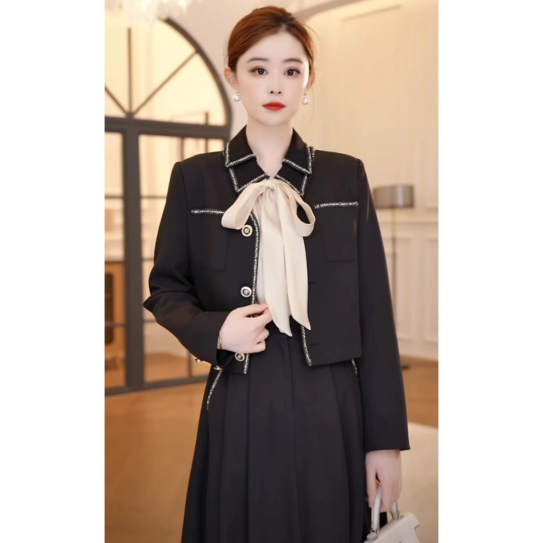 【嘉嘉JIANG】黑金年代 法式轻奢撞色百搭洋气短外套 XJ233B3115