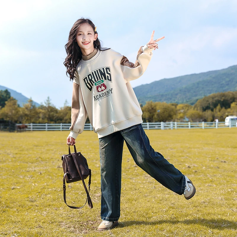 女童秋冬卫衣2023新款儿童洋气一体绒上衣中大童加厚女孩上衣冬装