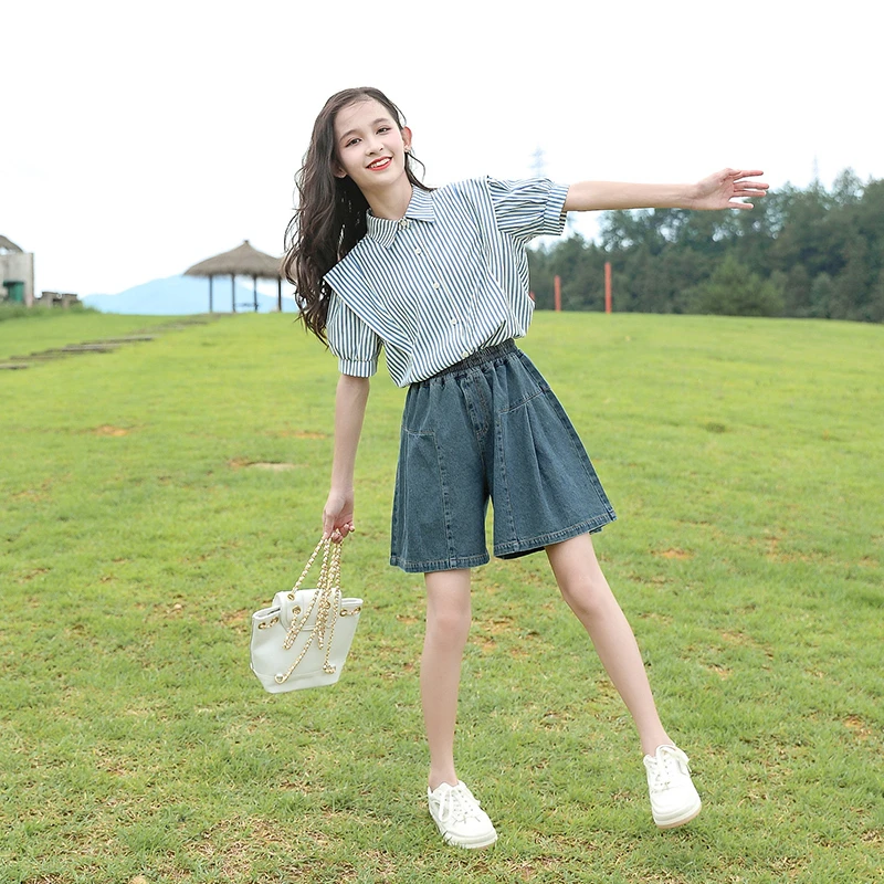 女童洋气套装2023新款夏装中大童6-18岁短袖短裤女孩两件套23478