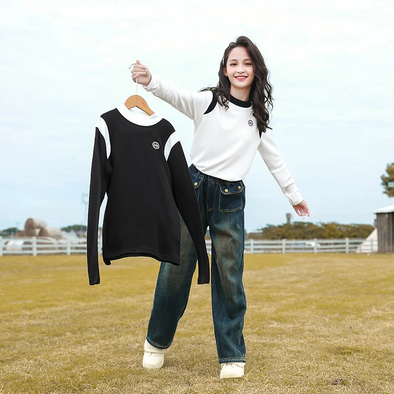 女童秋冬装长袖上衣2023新款洋气儿童打底衫加厚大童冬季女孩衣服