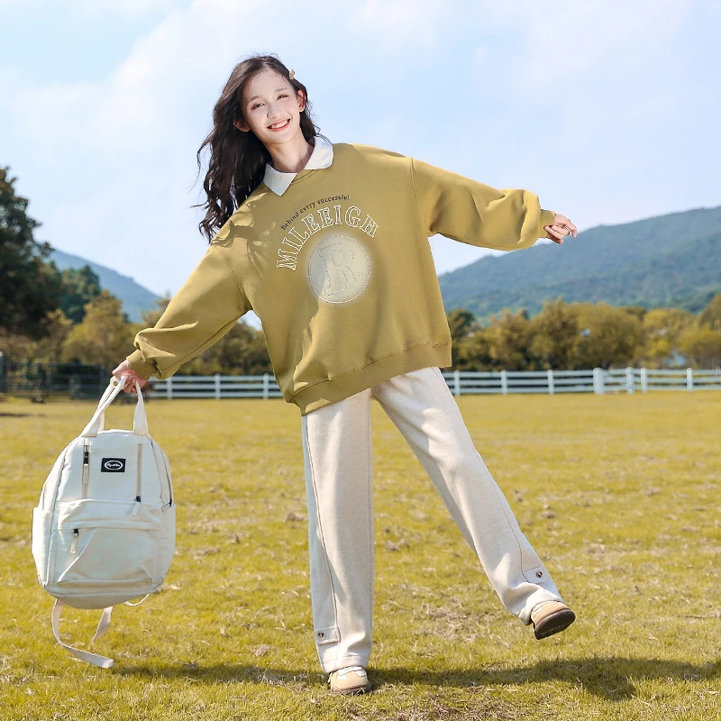 女童加绒卫衣秋冬2023新款洋气儿童一体绒上衣女大童加厚冬装衣服
