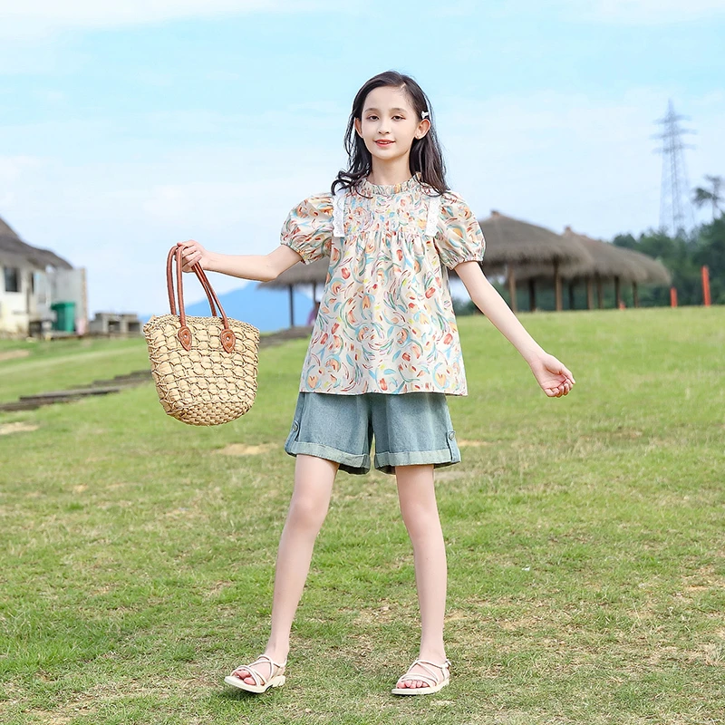 童装女童套装夏款2023新款儿童洋气两件套女孩短袖中大童23457