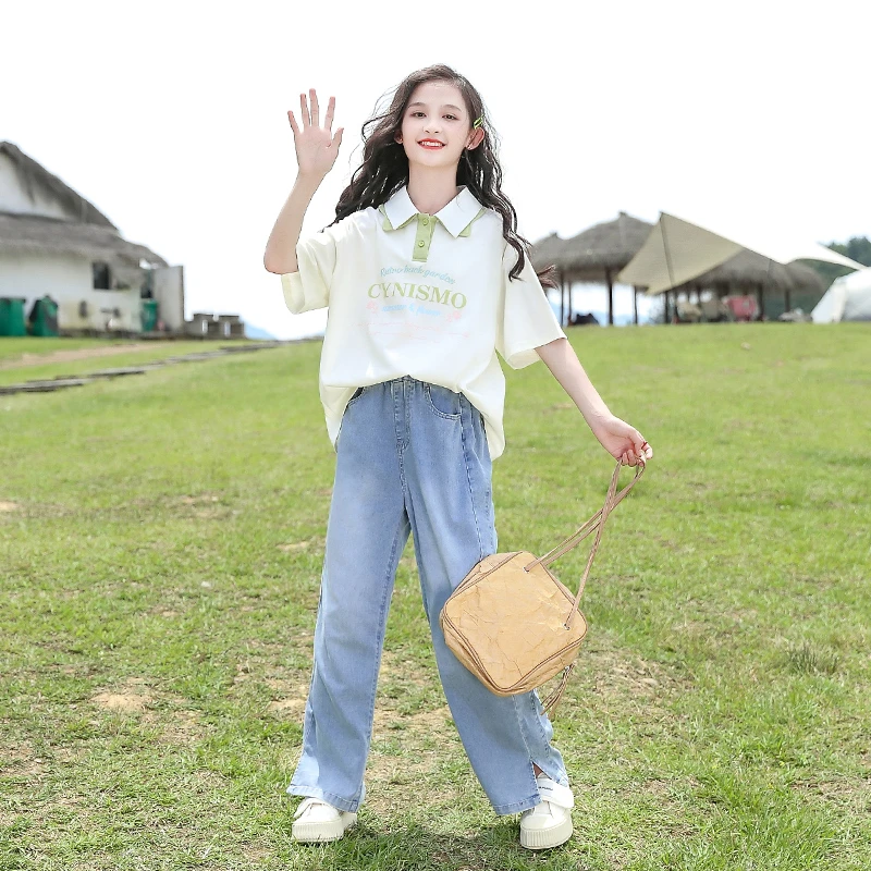 女童夏季短袖T恤2024新款洋气新款儿童polo衫中大童夏翻领上衣