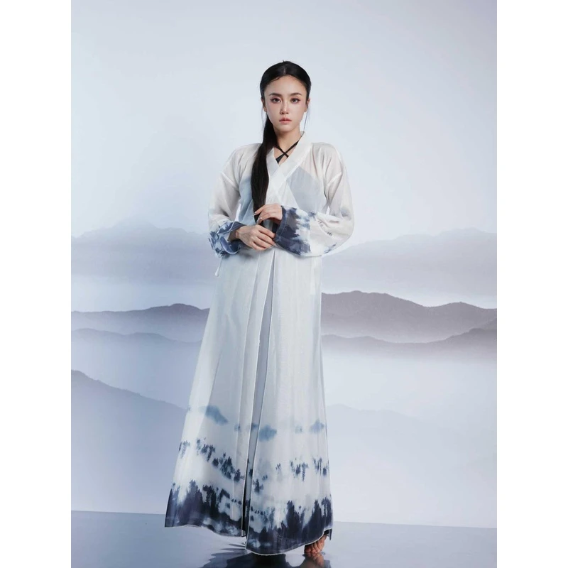 ROUR中国风舞蹈外披山水画晕染古典汉服改良纱衣仙气古风飘逸