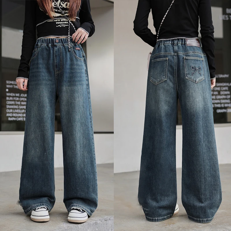 女童牛仔裤早秋2025新款秋季百搭显瘦裤子中大童宽松直筒阔腿裤潮