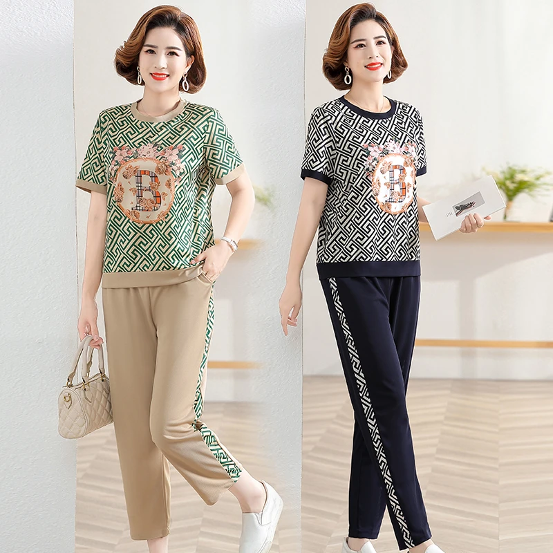 妈妈夏季套装2023夏季新款时尚气质显瘦女装40-50岁中年人两件套